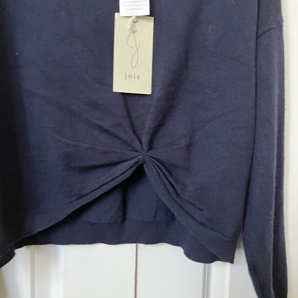 NWT Joie Cropped Sweater Womens L Knot Front Navy Blue Soft Knit Neutral - Picture 4 of 8